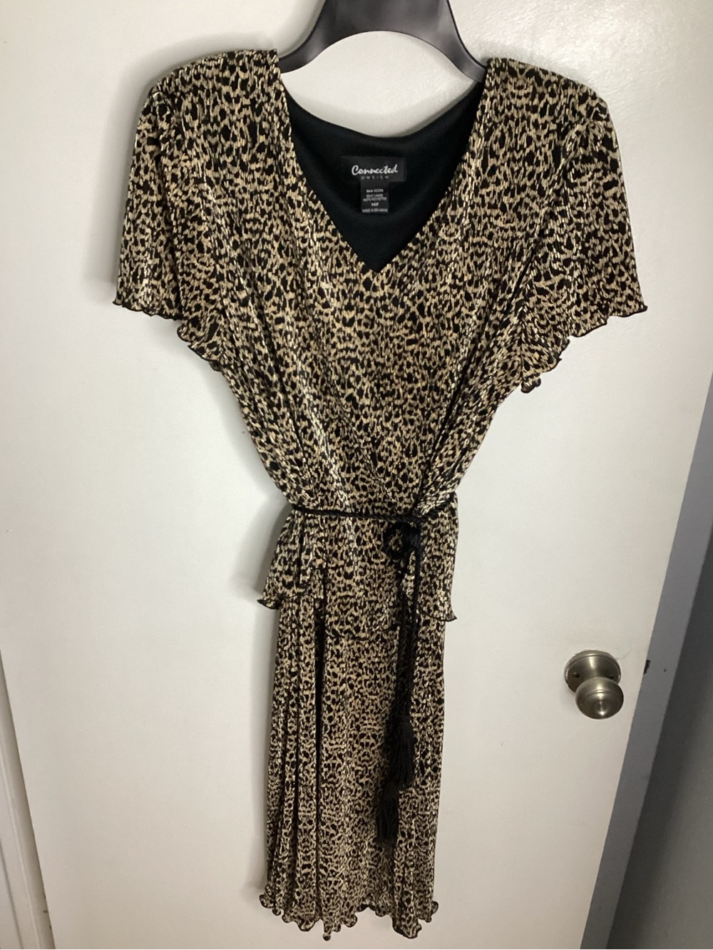 connected apparel Micro Accordion Pleats Midi Dress with Tie Waist 14P